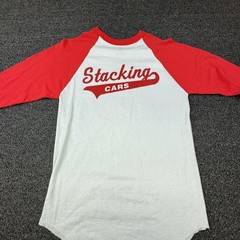 Vtg Augusta Sportswear Shirt Mens S White Stacking Cars Graphic Ringer Jersey