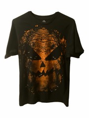 Mens Halloween Fright Night T-Shirt XL Scary Pumpkin Jack O’Lantern Black Tee