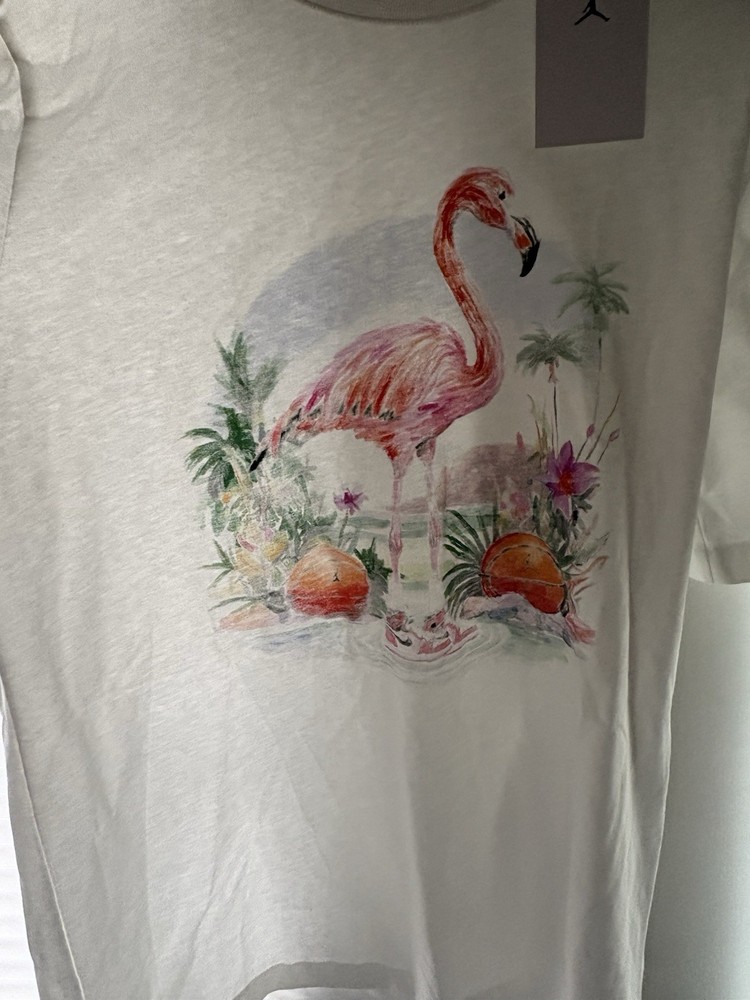 Jordan Men’s M White Jumpman Logo Flamingo Graphic Crew Neck Short Sleeve Tee