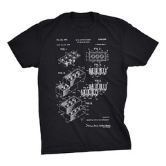 Building Brick Patent Art T-Shirt. Cotton T. Black White or Gray NEW