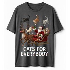 Santa Sleigh Cats For Everybody T-Shirt Kitty Reindeer Funny Xmas Cat Lover Gift