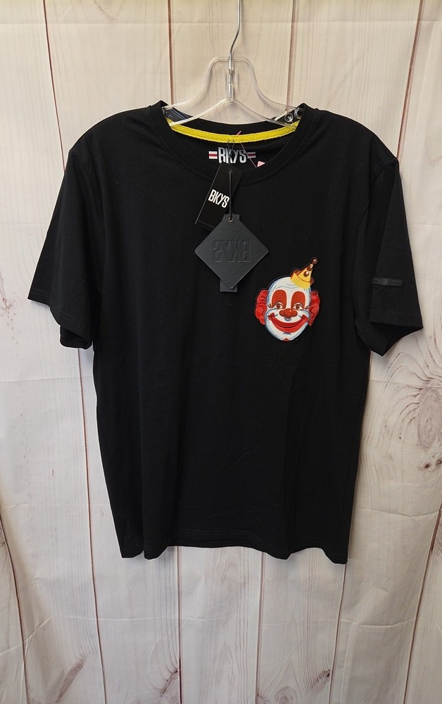 NWT Bkys Men’s Size S Beige Clown Embroidered Textured Crystal T-Shirt