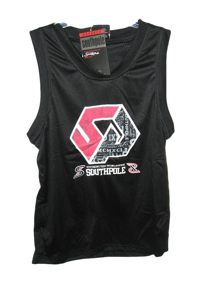 Southpole Mens Large Black Mesh Tank Top Sleeveless Athletic Shirt