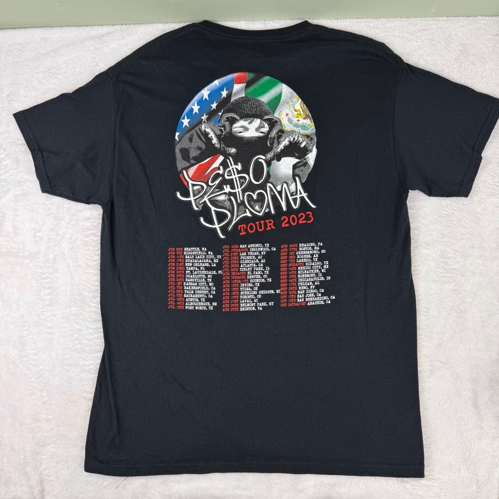 Peso Pluma Tour 2023 Concert T-Shirt Mens Large Black Double P Records Graphic