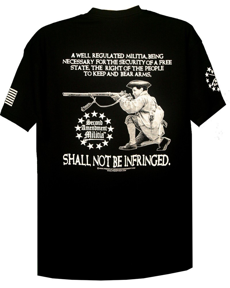 Second Amendment Militia T-Shirt Kneeling Patriot Aiming Musket 2A Gun Rights