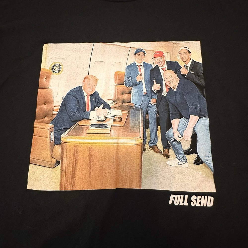 Donald Trump & Nelk Boys On Air Force One Full Send T-Shirt. Men’s 2XL Black