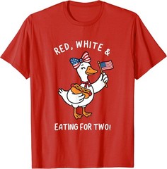 Funny Pregnancy Announcement Red, White Eating for Two Goose T-Shirt