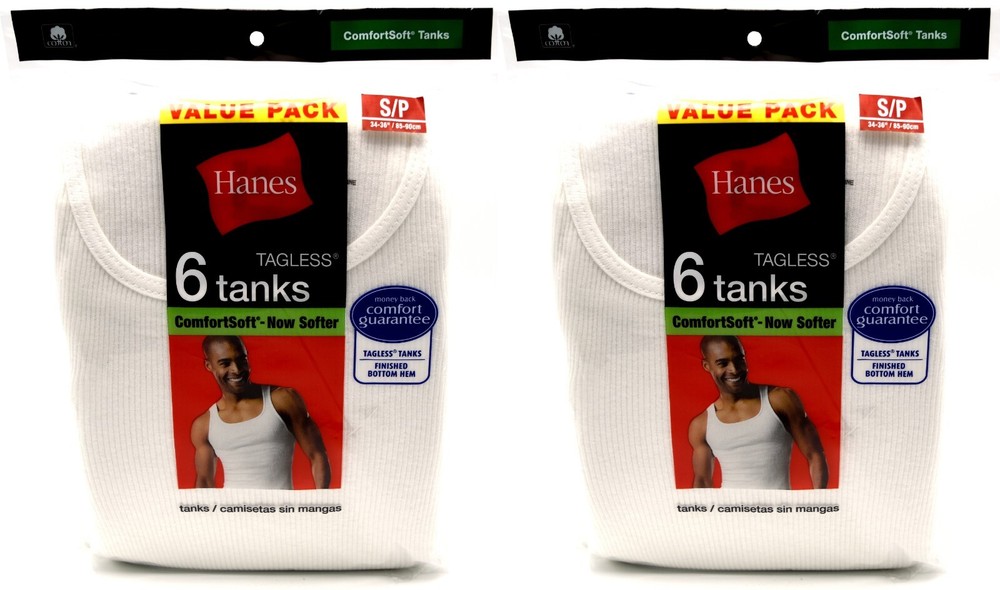 12 Hanes White Tanks Small S 34-36 Inch Tagless ComfortSoft P 85-90 CM