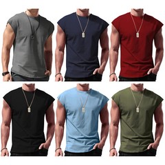 Mens Workout Tank Top Sleeveless Round Neck Gym Bodybuilding Cut Off T Shirts