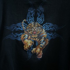 Vintage Y2K JNCO Tiger Tribal Flames Longsleeve Shirt Dark Blue Fits M/L 21×26