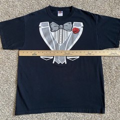 Vintage Tuxedo Bow Tie Novelty Formal Graphic Tee Shirt Black Men’s Size LARGE