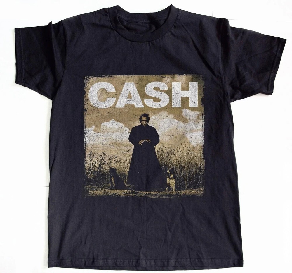 Johnny Cash American Heavy Cotton Black T-shirt Size S-5XL Unisex