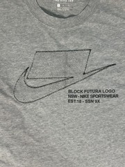 Nike Sportswear Block Futura Logo Embroidered Gray T Shirt Men’s Small NSW Tee