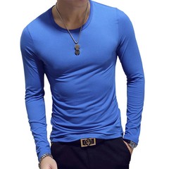 Men T Shirt Long Sleeve Slim Fit Solid Color Round Neck V Neck Cotton Top