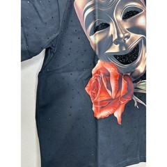 BKYS NWT Black Rhinestone Theater Masks Rose Graphic T Shirt Size S Streetwear