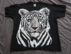 Vintage White Tiger Big Logo Overprint T-shirt 90s Adult XL Trinity
