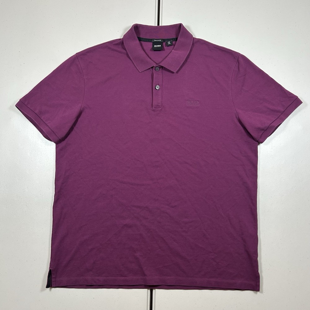 HUGO BOSS Polo Shirt Men Size 2XL Magenta Pima Cotton Designer Preppy Fits Tight