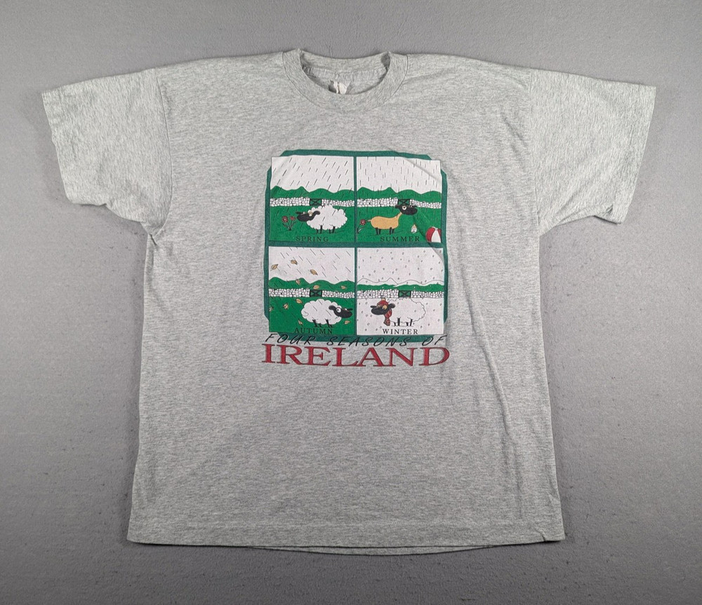Vintage Ireland Four Seasons Shirt Mens Large Gray Fruit Of The Loom Graphic Tee