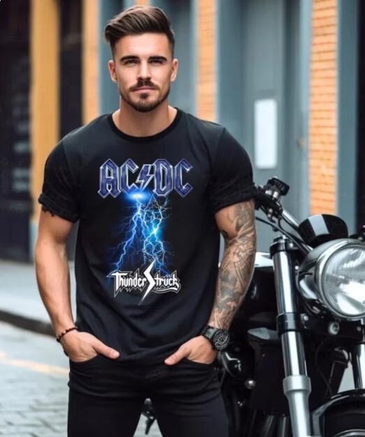 ACDC shirt thunderstruck, gift for classic rock lovers, hot. black