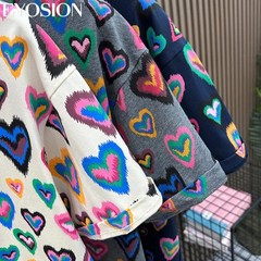 Men Heart Print Short Sleeve T-Shirt Casual Retro Round Neck Summer Cotton Tee