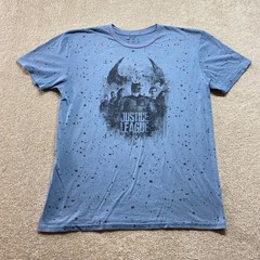Justice League Shirt Mens Large Blue Splatter Print Superhero Graphic Tee