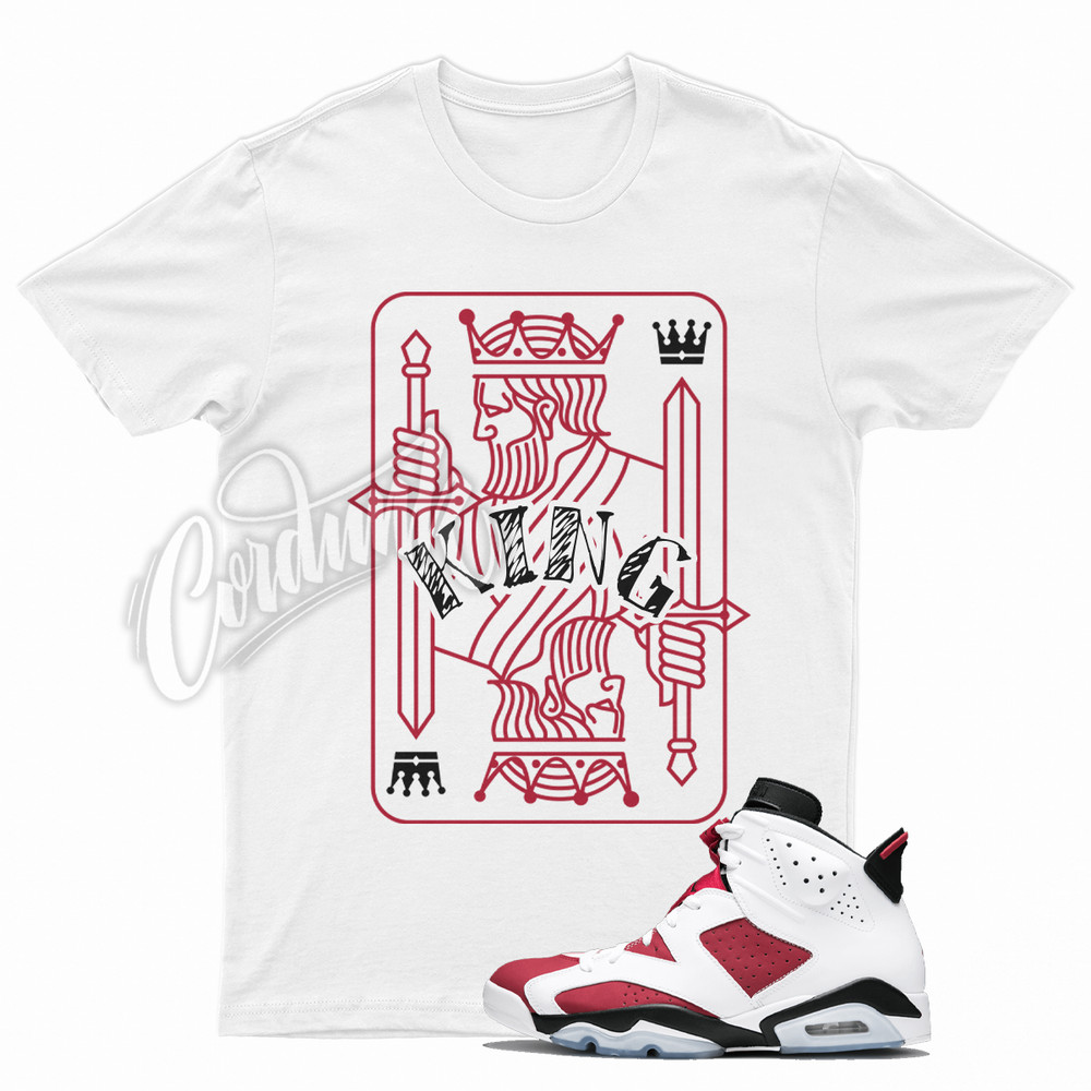 White KING T Shirt to Match J1 6 Carmine VI 5 Varsity Red Bred Flu Game