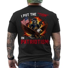 I Put The Tism in Patriotism Retro Eagle Raccoon USA Flag T-Shirt