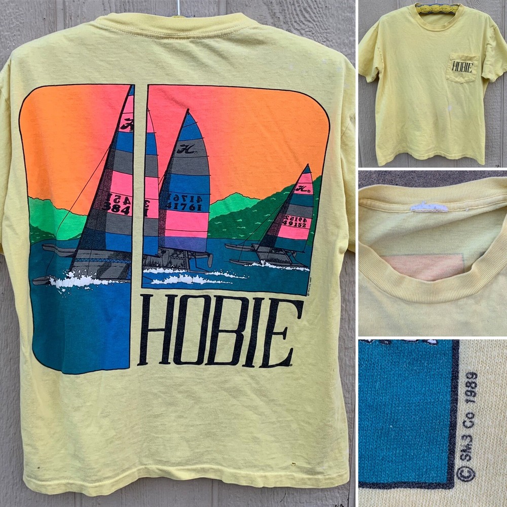 vintage Hobie pocket tee graphic t shirt single stitch c 1989 80s 1980s