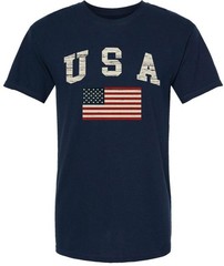 USA Text with US Red White Blue Flag T-Shirt US Patriotic Distressed Print Tee