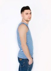 MILITARY STRIPED TANK TOP SLEEVELESS LIGHT BLUE SHIRT TELNYASHKA