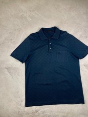 LOUIS VUITTON Men’s Damier Short Sleeve Polo Shirt Navy 100% Cotton Size L
