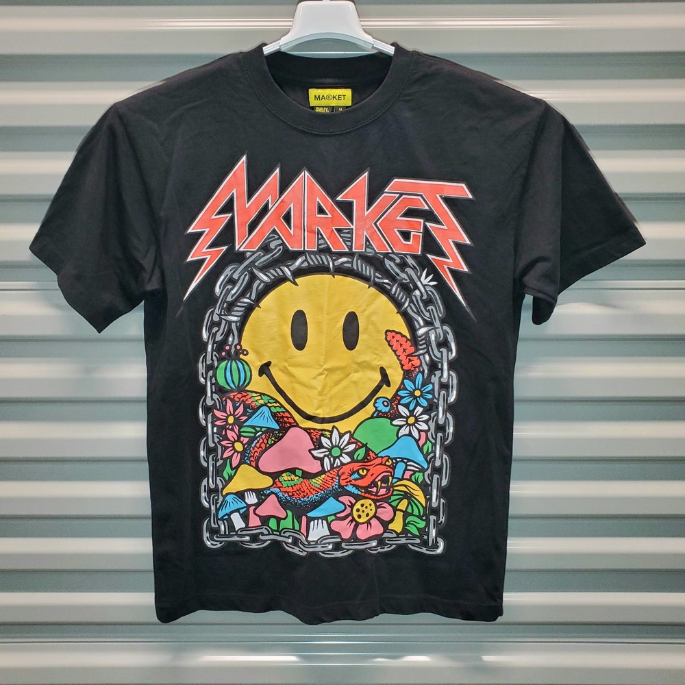 Iron Market Smiley x Market Shirt Mens MEDIUM Black 100% Cotton Heavy Metal 🤘