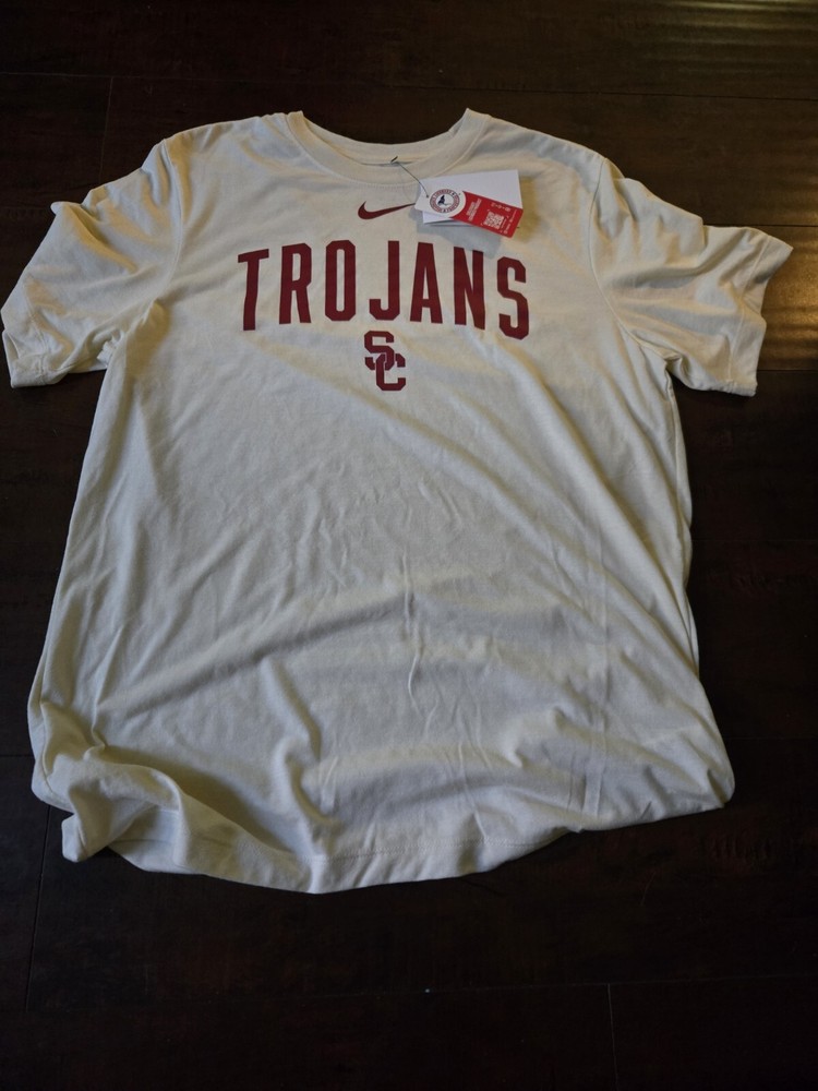 NWT USC Trojans Nike Tri Blend Soft Cotton Cream Shirt Mens Large