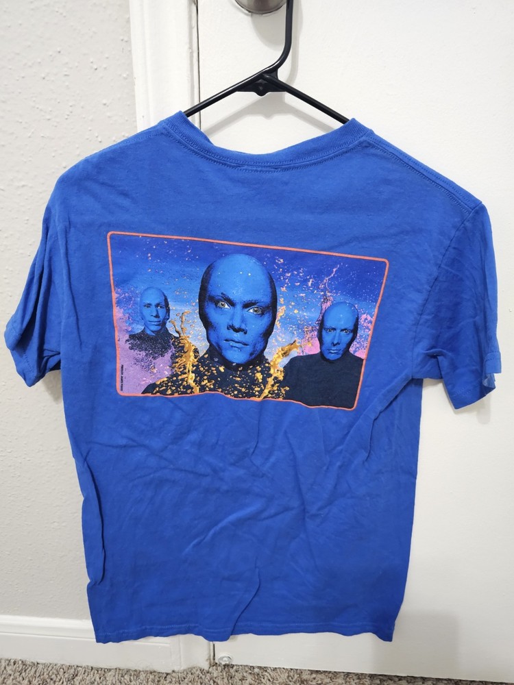 RARE Vintage Y2K Blue Man Group THE VENETIAN Size Small S T-Shirt Blue Art