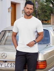 COOFANDY Men’s White Crew Neck T Shirts Cotton Short Sleeve Basic Tee Shirts