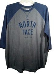 The North Face T-Shirt Men XXL Blue Gray Logo 3/4 Sleeve
