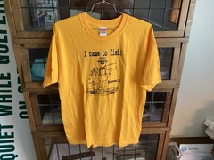 2004 Roswell New Mexico FISHING ALIEN Yellow GILDAN Graphic Funny T-shirt SZ L