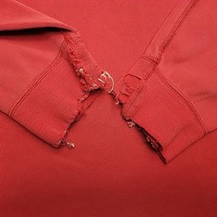 Vintage Eddie Bauer Henley Shirt Men L Red Ribbed Knit Distressed Grandpa Logger