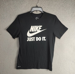 Nike Shirt Adult Medium Black Graphic Swoosh Logo Active Sports Outdoor SS Mens