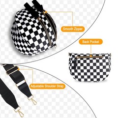 Checkered Crossbody Bag for Women Nylon Bum Bag Oversized Trendy Fanny Pack B…