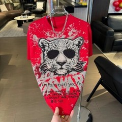 New Men Luxury Diamond Leopard Rhinestones Fashion T-Shirt High Quality 3 Colors