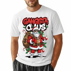 Gangsta Claus T-Shirt Graffiti Hip Hop Santa Christmas Money Bag Bling Tee