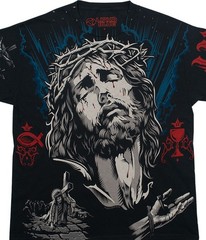 Jesus Ascension Black T-Shirt Liquid Blue