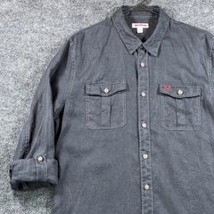 True Religion Men’s Long Sleeve Utility Shirt Size M Black Red Logo