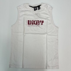 DKNY Jeans Muscle Tee Men S White V-Neck Distressed Graphic Logo VTG NWT