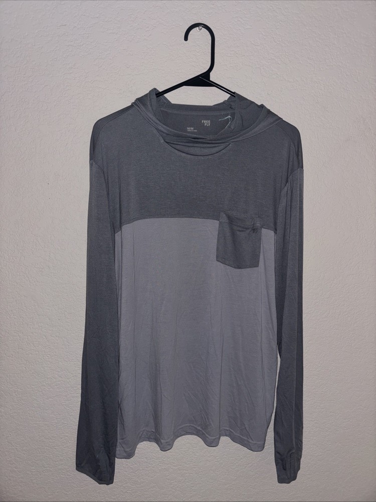 Free Fly Bamboo Hybrid Hoodie Mens Medium Slate Aspen Grey Sun UPF 50+ NWT