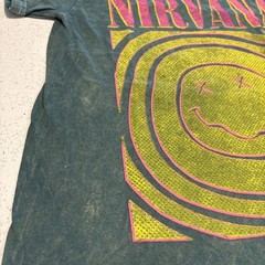 Official Nirvana Smiley Face Distressed Band Tee Shirt Green Size Small