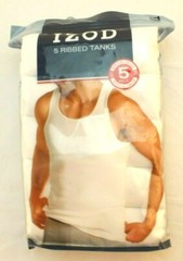 NWT IZOD Size M 38-40 5-Pack White 100% Cotton Classic Fit Men’s Ribbed Tanks