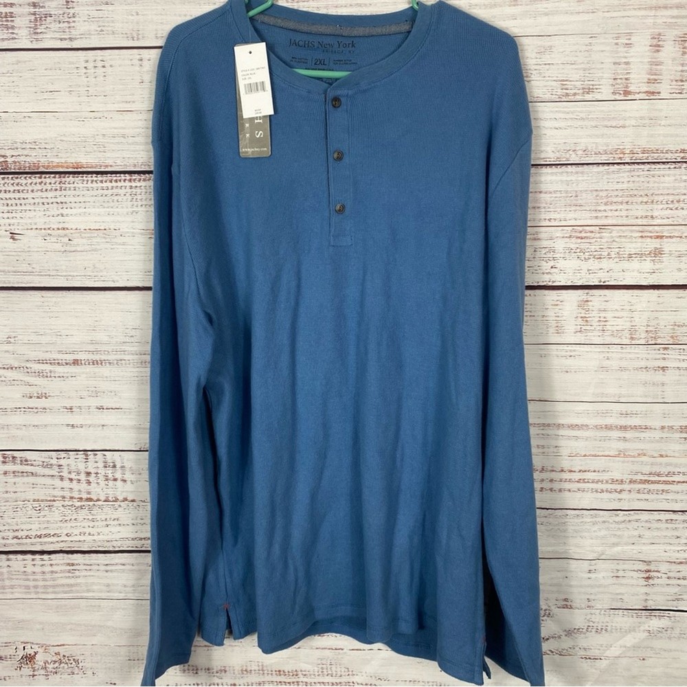 JACHS New York ribbed half Button Long sleeve size 2Xl blue popover shirt
