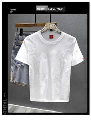 Men’s Summer Casual Short Sleeve T-Shirt Dragon Embroidery Slim Fit O-Neck Top